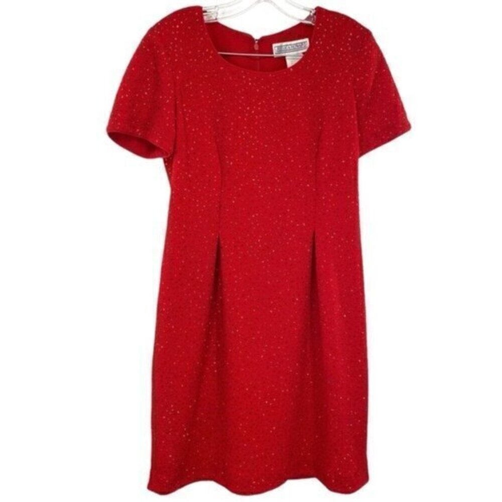Vintage 90s Jessica Howard Women's Red Shimmer Midi Dress